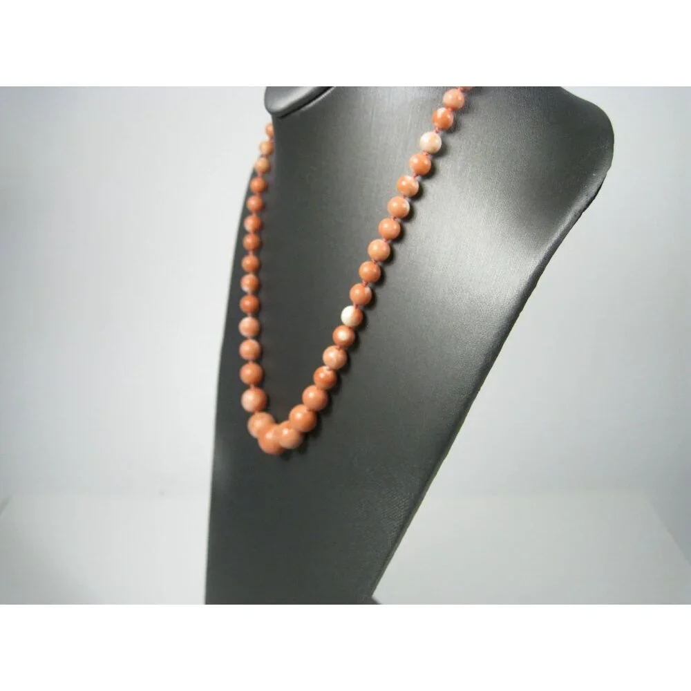 Vintage Angel Skin Coral Bead 13 mm Necklace Bead 14 K Platted Clasp 22 In - Picture 5 of 10
